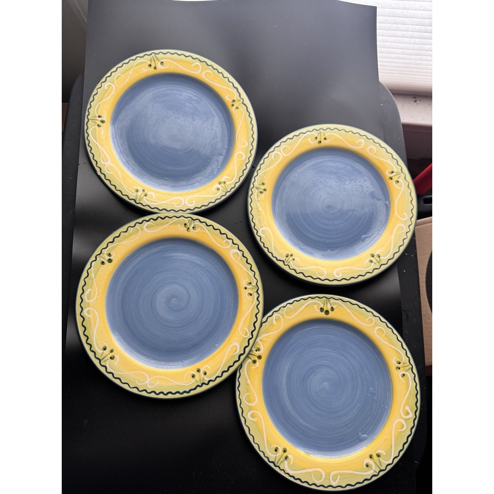 Pfaltzgraff Garden Path 8.25" Salad Plate Stoneware Blue Yellow Retired 4 Set
